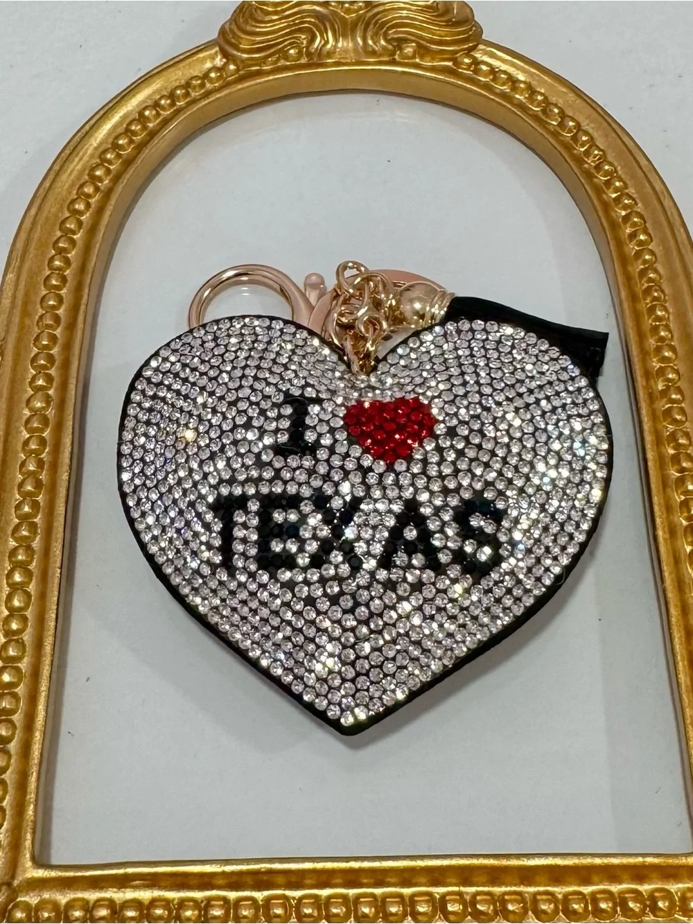 New Silver Crystal Heart 'I ♥ Texas' Keychain